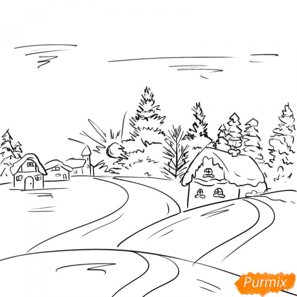 Рисунок на тему зимнее утро карандашом