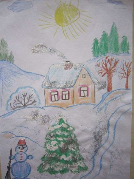 Рисунок на тему зимнее утро