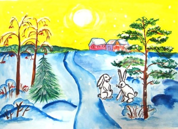 Зимнее утро рисунок