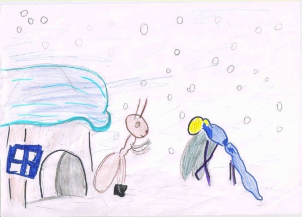 Рисунок к басне Крылова Стрекоза и муравей