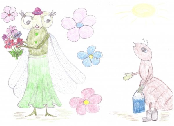 Стрекоза и муравей детские рисунки