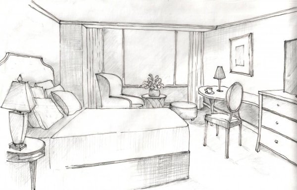 Интерьер комнаты подростка карандашом