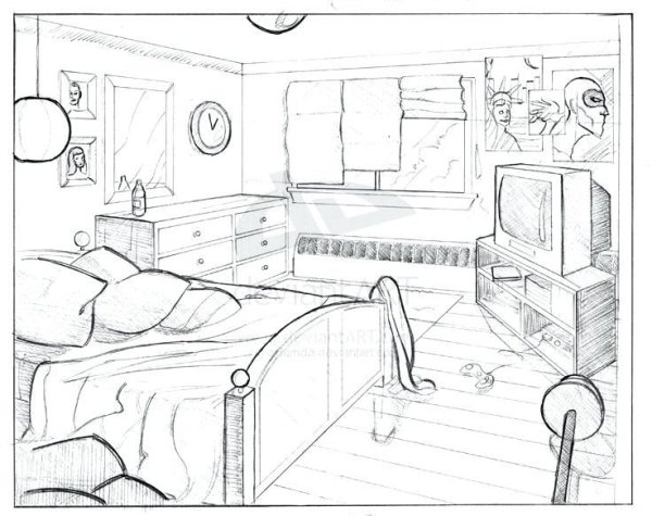 Раскраска комната школьника для детей