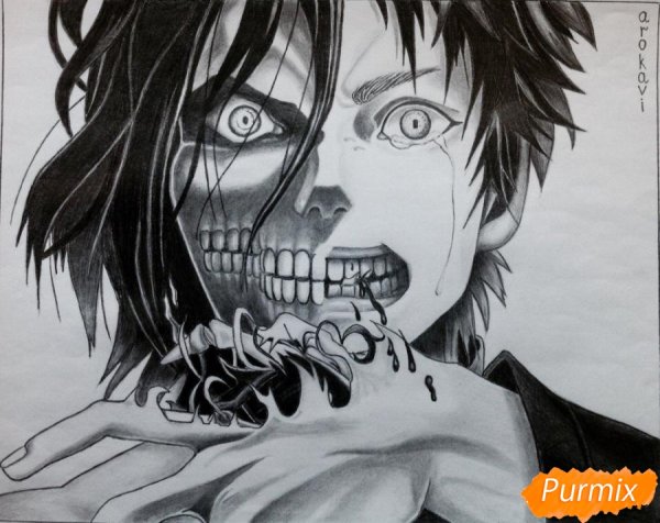 Эрен Титан черно белый