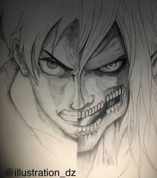 Эрен Титан черно белый