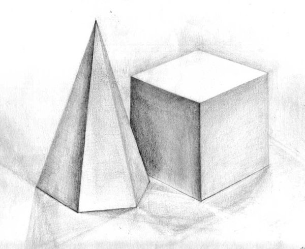 Рисование геометрических тел (Призма, пирамида, куб).