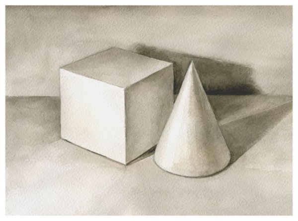 Цилиндр,конус,Призма,куб в перспективе
