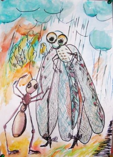 Раскраски к басне Крылова Стрекоза и муравей