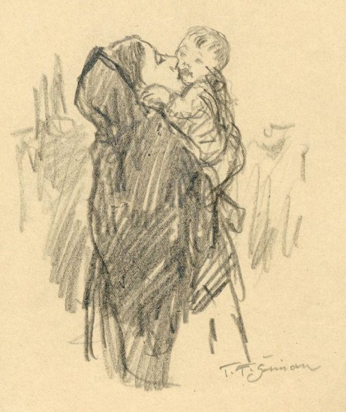 Набросок женщины с ребёнком на руках