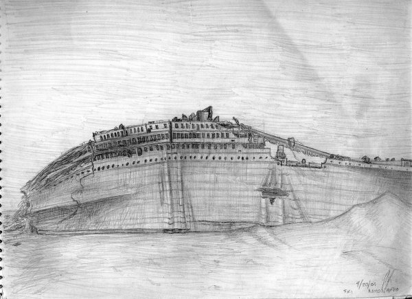 Нарисованный Титаник сбоку