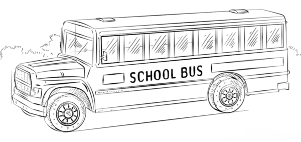 Автобус рисунок черно белый