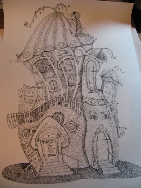 Необычный домик карандашом