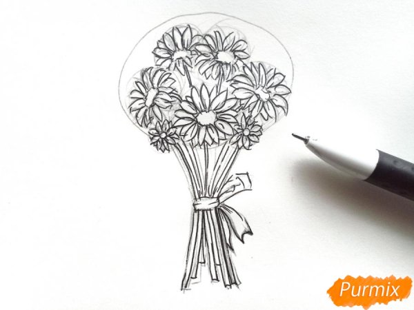 Нарисовать букет ромашек карандашом
