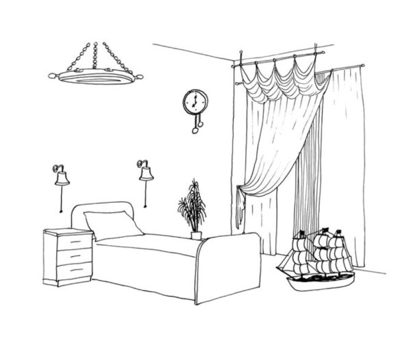 Интерьер моей комнаты рисунок карандашом