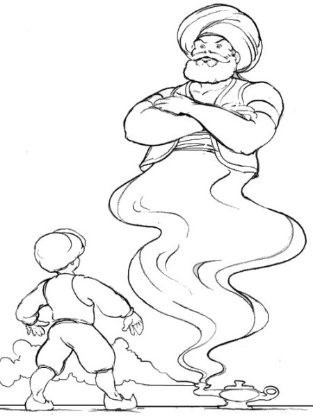 Сказка алладин и Волшебная лампа раскраска