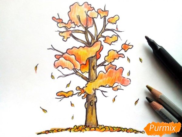 Рисунок падающего листа с дерева карандашом