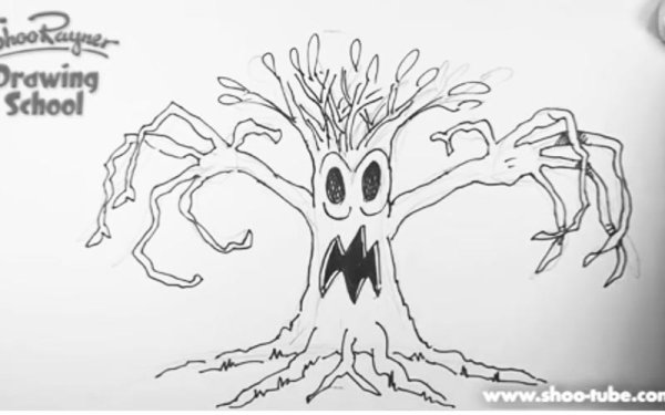 Злое дерево карандашом поэтапно
