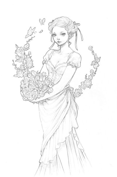 Девушка Весна рисунок карандашом