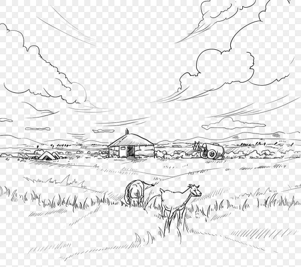 Степной пейзаж с юртой раскраска