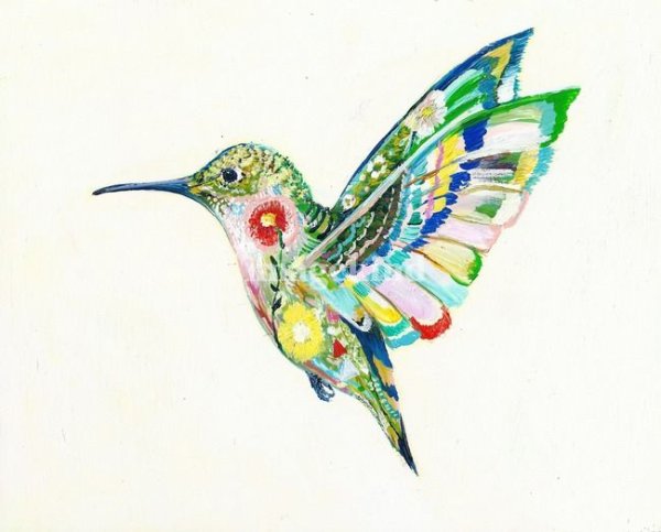 Птицы и цветы акварельными карандашами