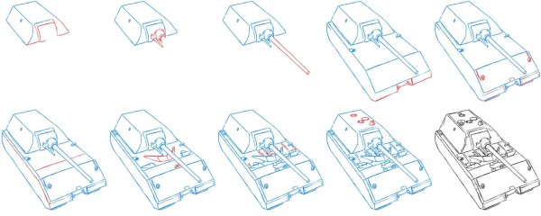 Танки сбоку из игры World of Tanks карандашом ИС 7