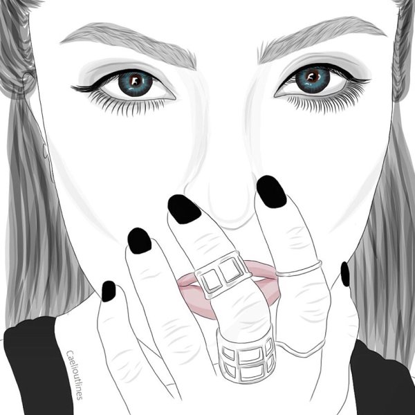 Нарисованная девушка с ногтями