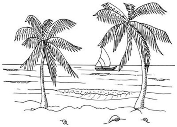 Графический пейзаж с пальмой