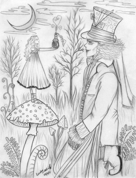 Алиса в стране чудес для срисовки