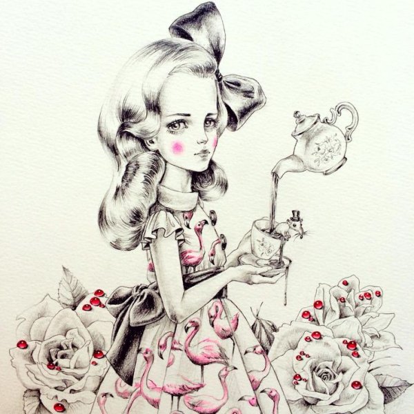 Алиса в стране чудес рисунок карандашом для срисовки