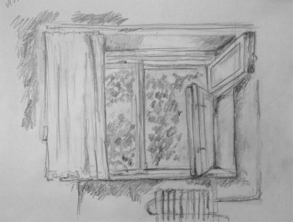 Зарисовка окна карандашом