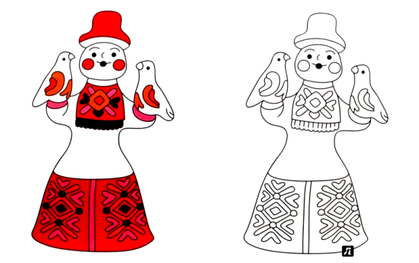 Каргопольская игрушка Барыня раскраска