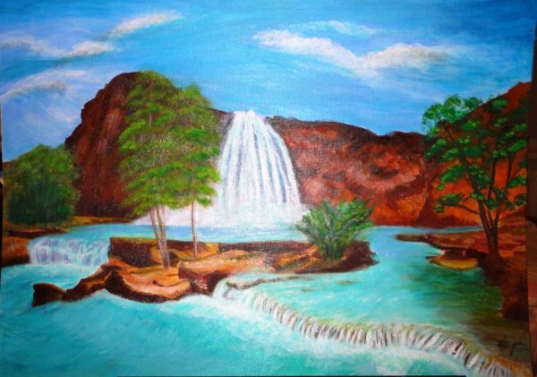 Водопад цветными карандашами