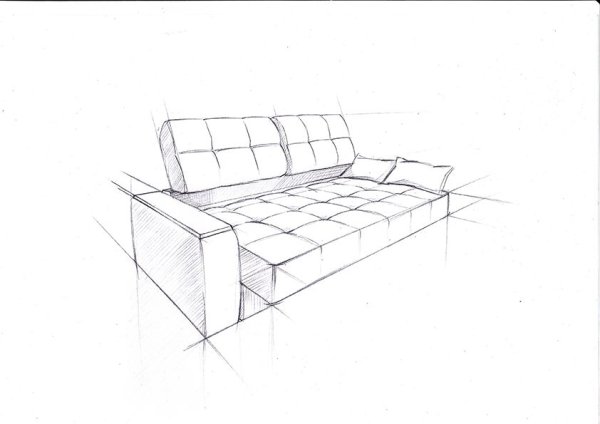 Диван сбоку в перспективе