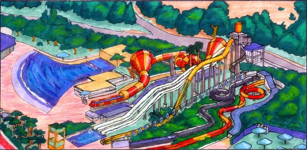 Раскраска двор с бассейном