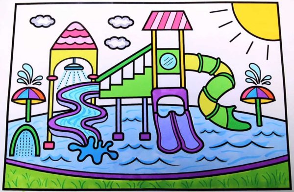 Раскрашивать домик с бассейном