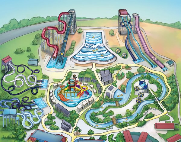 Бассейн с горками рисунок