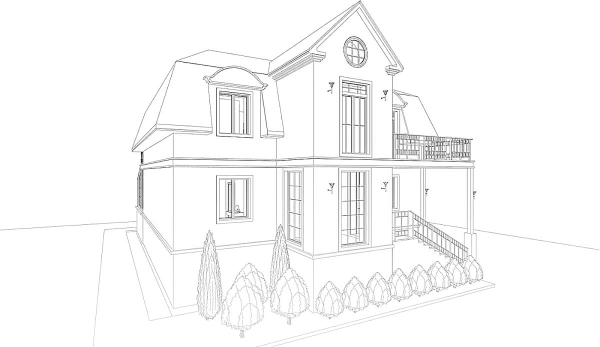 Современный простой дом карандашом