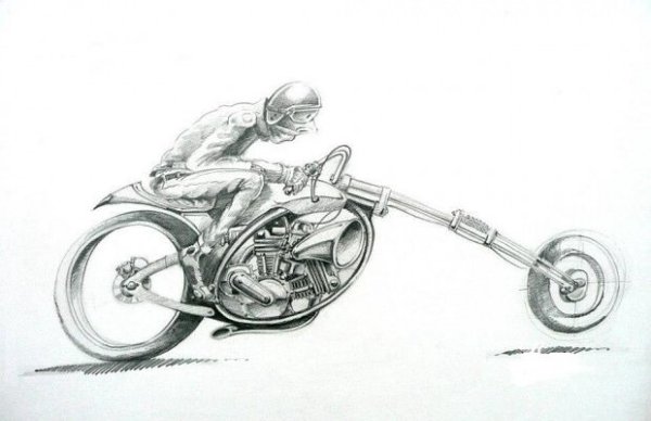 Мотоцикл рисунок карандашом