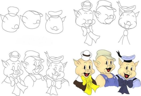 Три поросенка раскраска