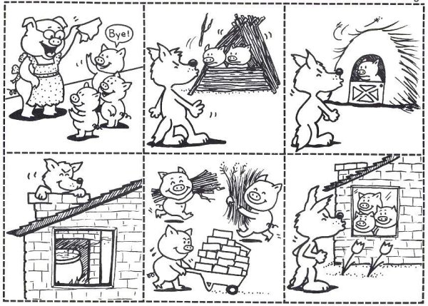 Сказка 3 поросенка черно белое