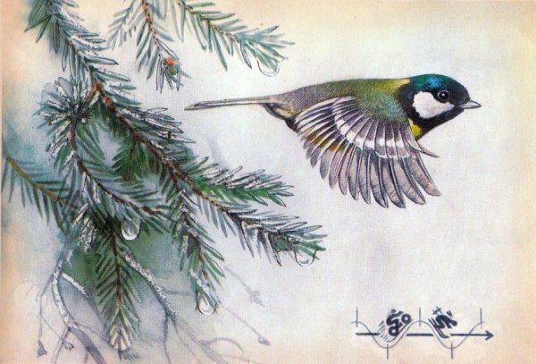 Новогодняя ветка с синицей