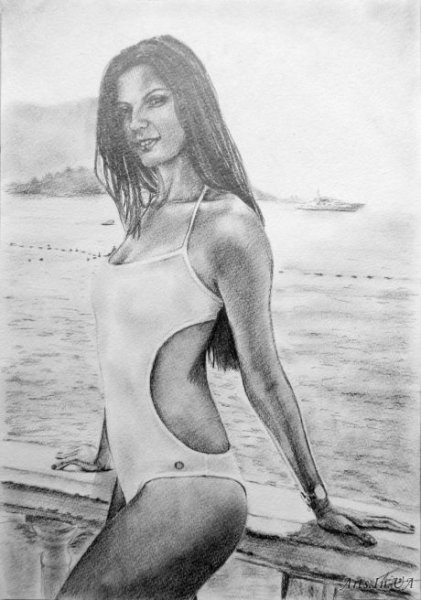 Девушка в купальнике карандашом