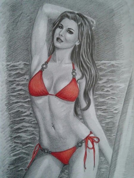 Карандашный рисунок девушка в купальнике