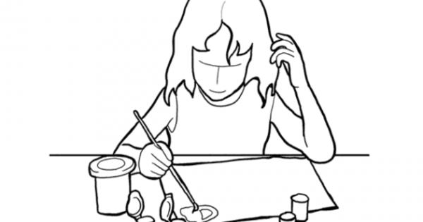 Человек сидит за столом рисунок