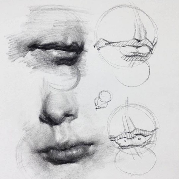 Зарисовки частей лица