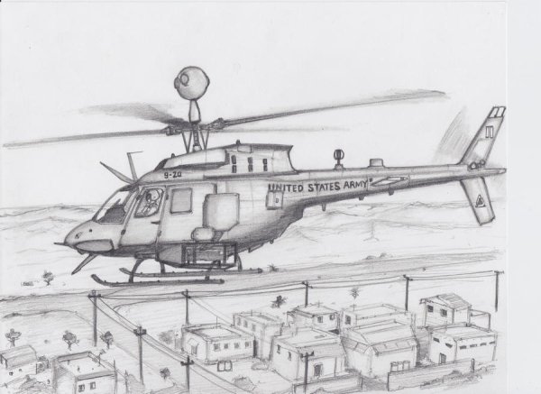 Военный вертолет рисунок карандашом