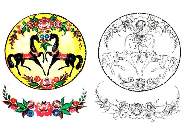 Городецкая роспись печать