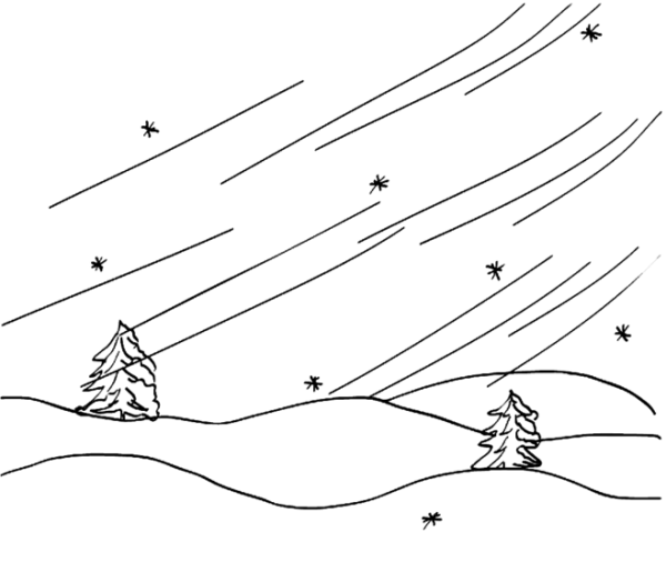 Зимний пейзаж с детьми пошагово