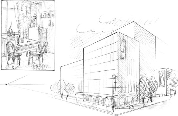 Перспектива 2 точки схода куб