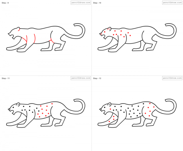 Леопард пошаговое рисование для детей